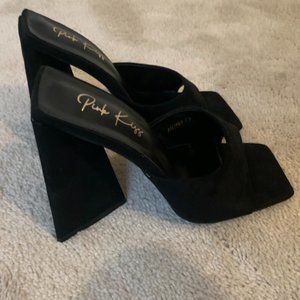 Black slip-on chunky heels